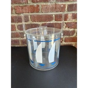 Vintage HJ Stotter Acrylic Ice Bucket Blue Sailboats Nautical MCM